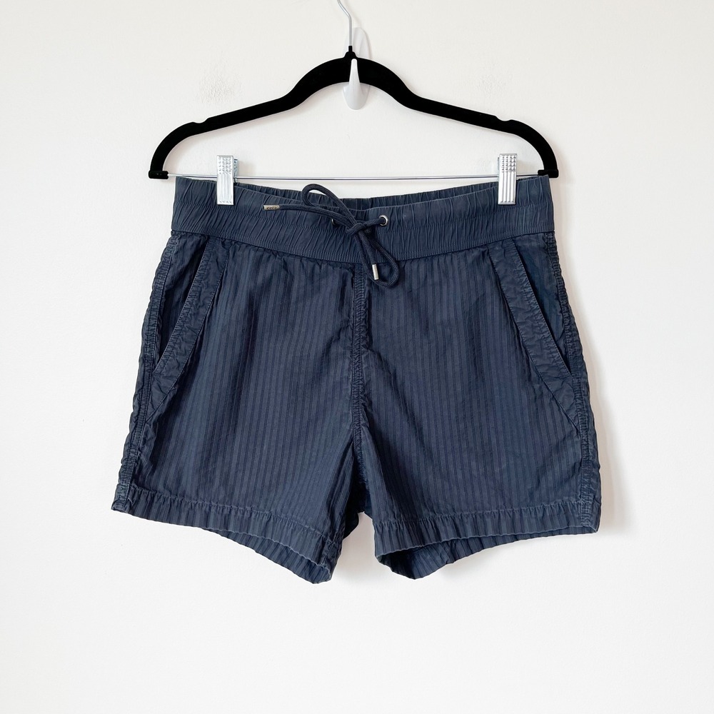 James Perse Textured Seersucker Stripe Drawstring Short Womens Small Blue